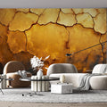 Cracked Gold Mural Wallpaper in Living Room Gold and Brown Surface Mural Wallpaper - pure wallpaper artwork