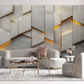 Geometric Marble and Gold Mural Wallpaper in Living Room Gray, Gold Marble Mural Wallpaper - pure wallpaper artwork