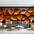 Giant Orange Leaf Mural Wallpaper in Living Room Various Shades of Orange Leaves Mural Wallpaper - pure wallpaper artwork