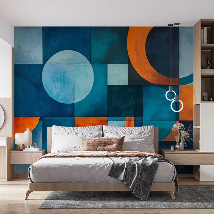 Geometric and Abstract Mural Wallpaper in a bedroom Various Colors (Blue, Orange, etc.) of Graphs Mural Wallpaper