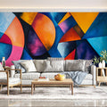 Geometric and Abstract Mural Wallpaper in a living room Various Colors (Blue, Orange, etc.) of Graphs Mural Wallpaper - pure wallpaper artwork