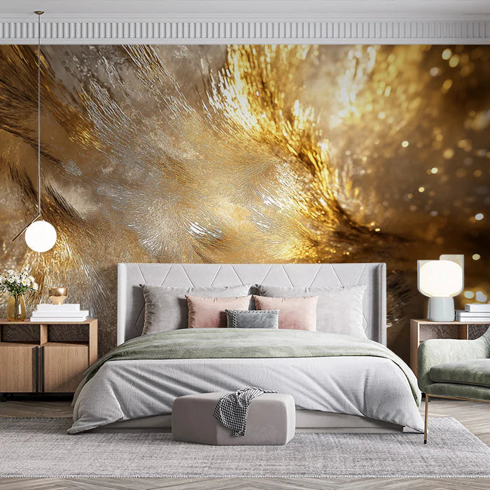 Golden Glittery Mural Wallpaper in Bedroom Gold and Silver Texture Mural Wallpaper - pure wallpaper artwork