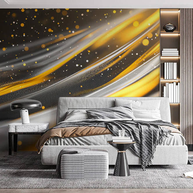 Golden Glittery Mural Wallpaper in Bedroom Gold and Silver Texture Mural Wallpaper - pure wallpaper artwork