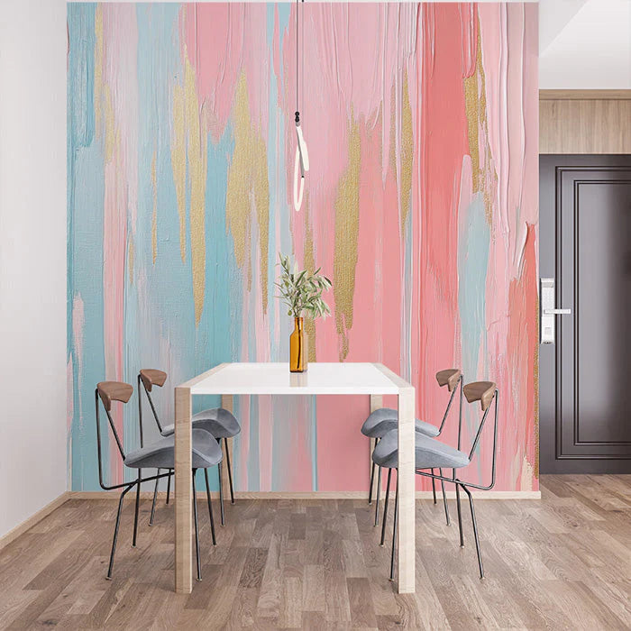 Pastel Drip Mural Wallpaper in Dining Room Various Pastel Colors (Pink, Blue, Yellow, etc.) of Drip Mural Wallpaper - pure wallpaper artwork