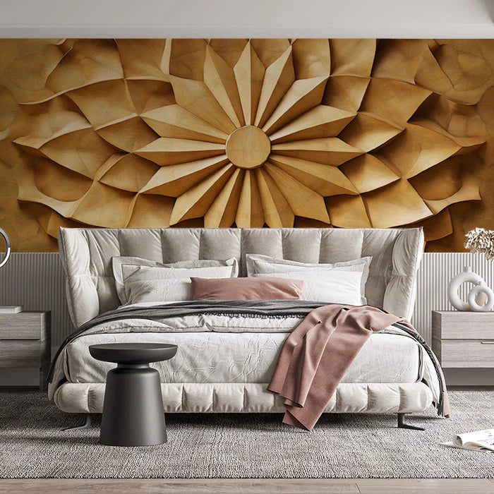 Wooden Sunflower Mural Wallpaper in Bedroom Golden Brown Sunflower Mural Wallpaper - pure wallpaper artwork