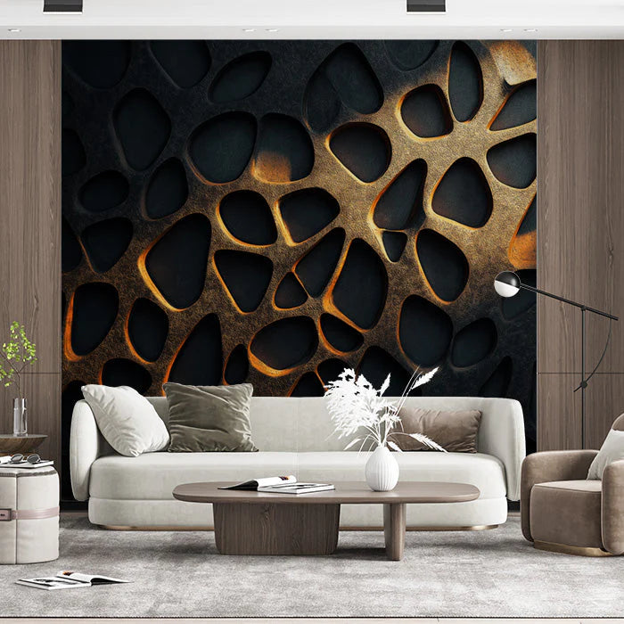 Black and Gold Organic Pattern Mural Wallpaper in Living Room Black and Gold Patterns Mural Wallpaper - pure wallpaper artwork