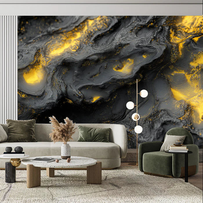 Black and Gold Marble-like Mural Wallpaper in Office or Livingroom Black, Gold of Marble-like Mural Wallpaper - pure wallpaper artwork
