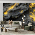 Black and Gold Marble-like Mural Wallpaper in Office or Livingroom Black, Gold of Marble-like Mural Wallpaper - pure wallpaper artwork