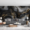 Black and Gold Marble Vein Mural Wallpaper in Living Room Black, Gold Marble Vein Mural Wallpaper - pure wallpaper artwork