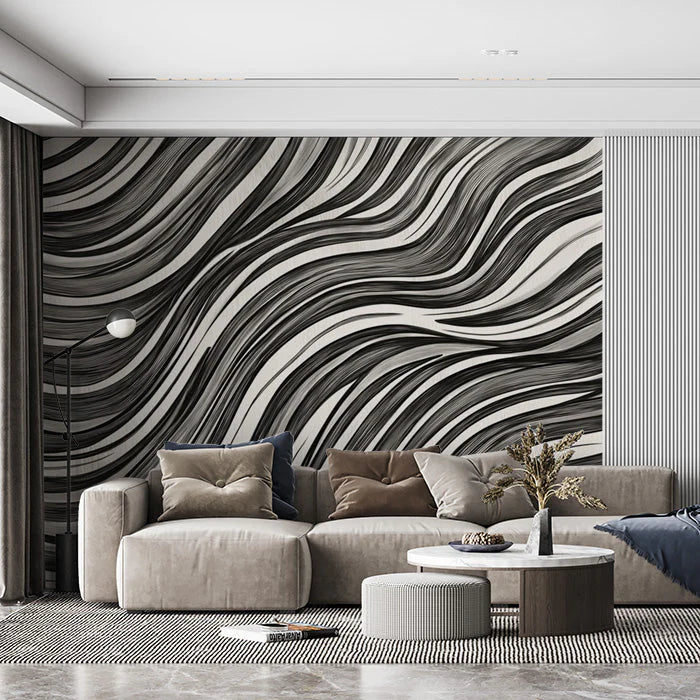 Black and White Swirl Mural Wallpaper in home office Black and White Swirl Mural Wallpaper - pure wallpaper artwork
