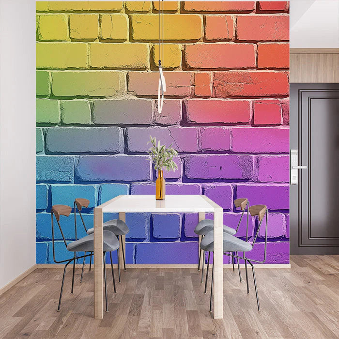 Rainbow Brick Mural Wallpaper in Dining Room Various Colors (Rainbow Colors) of Rainbow Brick Mural Wallpaper
