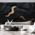 Black and Gold Wave Mural Wallpaper in Living Room Black and Gold Wave Mural Wallpaper - pure wallpaper artwork