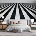 Black and White Stripe Mural Wallpaper in Bedroom Black and White Stripe Mural Wallpaper - pure wallpaper artwork