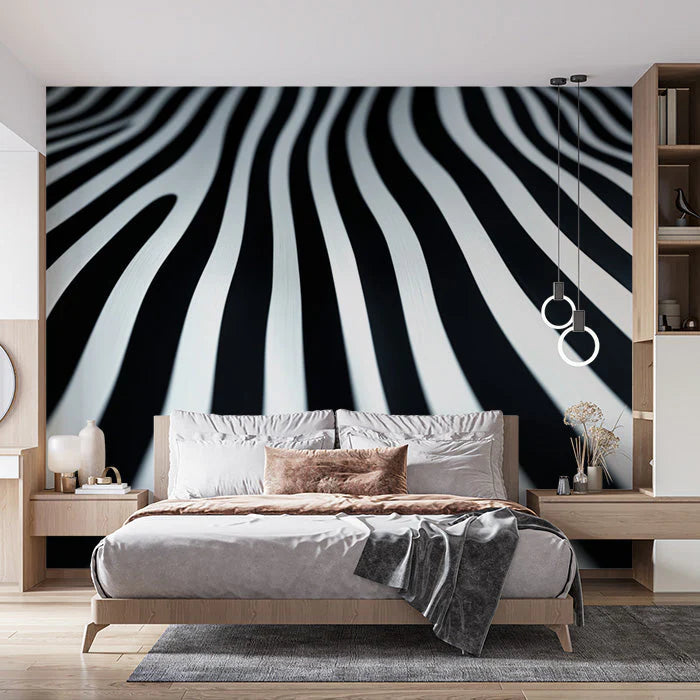 Black and White Stripe Mural Wallpaper in Bedroom Black and White Stripe Mural Wallpaper - pure wallpaper artwork