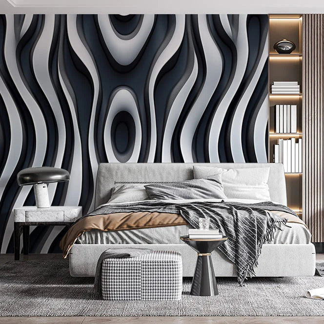 Black and White Stripe Mural Wallpaper in Bedroom Black and White Stripe Mural Wallpaper - pure wallpaper artwork