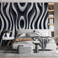 Black and White Stripe Mural Wallpaper in Bedroom Black and White Stripe Mural Wallpaper - pure wallpaper artwork