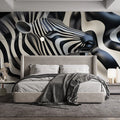 Zebra and Abstract Pattern Mural Wallpaper in Office Black and White Zebra Mural Wallpaper - pure wallpaper artwork