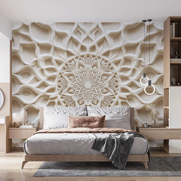 3D Wooden Mandala Mural Wallpaper in Bed Room Various Shades of Brown Mandala for Buddhism Mural Wallpaper - pure wallpaper artwork