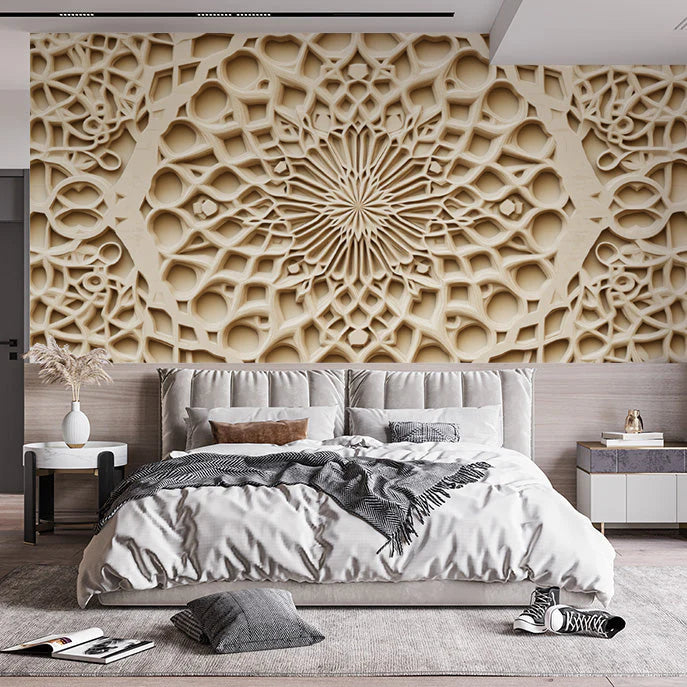 Wooden Mandala Mural Wallpaper for Bed Room Various Shades of Brown Mandala for Buddhism Mural Wallpaper - pure wallpaper artwork