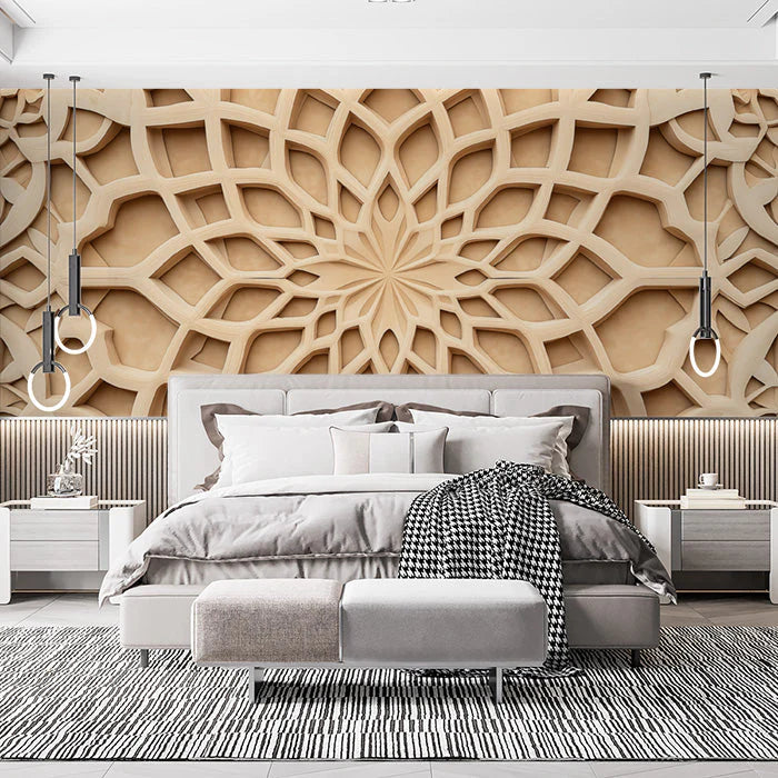 Wooden Mandala Mural Wallpaper in Bed Room Various Shades of Brown Mandala for Buddhism Mural Wallpaper