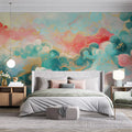 Colorful Cloud and Wave Mural Wallpaper in Bedroom Various Colors (Pink, Blue, Gold, etc.) of Clouds Mural Wallpaper - pure wallpaper artwork