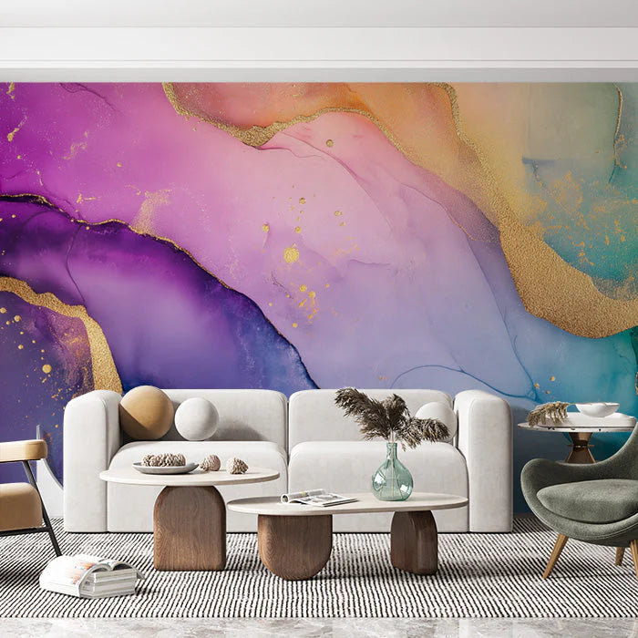 Colorful Abstract Mural Wallpaper in Living Room Various Colors (Purple, Pink, Blue, etc.) of Fluid Mural Wallpaper - pure wallpaper artwork