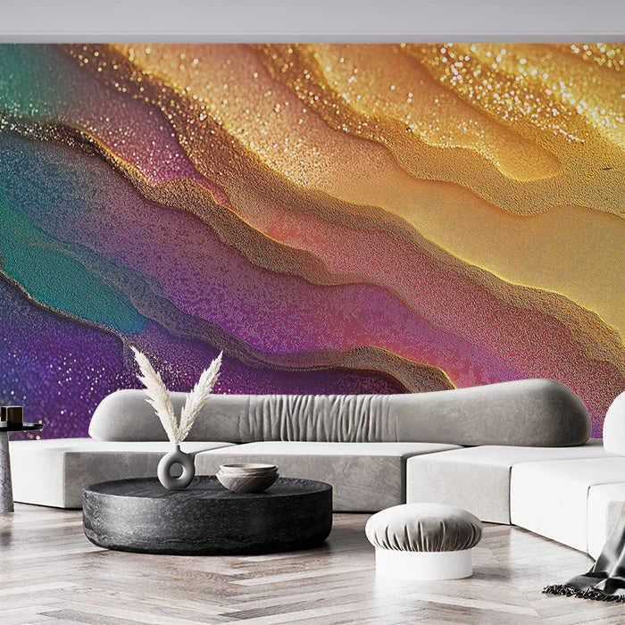 Colorful Abstract Mural Wallpaper in Living Room Various Colors (Purple, Pink, Blue, etc.) of Fluid Mural Wallpaper - pure wallpaper artwork