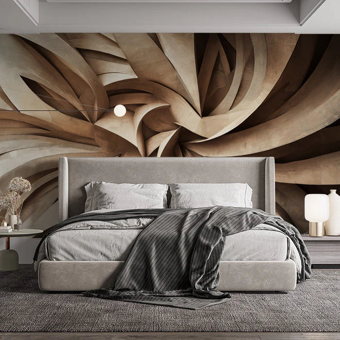 Wooden Abstract Mural Wallpaper in Bedroom Various Shades of Brown Patterns Mural Wallpaper