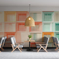 Colorful Building Facade Mural Wallpaper in Café Area Various Colors (Orange, Green, etc.) of Building Mural Wallpaper - pure wallpaper artwork