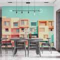 Colorful Building Facade Mural Wallpaper in Dining Area Various Colors (Orange, Green, etc.) of Building Mural Wallpaper - pure wallpaper artwork