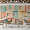 Colorful Building Facade Mural Wallpaper in Café Area Various Colors (Orange, Green, etc.) of Building Mural Wallpaper - pure wallpaper artwork