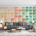 Colorful Building Facade Mural Wallpaper in Livingroom Various Colors (Orange, Green, etc.) of Building Mural Wallpaper - pure wallpaper artwork
