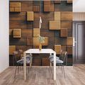 Wooden Cube Mural Wallpaper in Dining Room Various Shades of Brown Wooden Cube Mural Wallpaper - pure wallpaper artwork