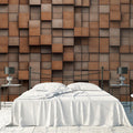 Wooden Cube Mural Wallpaper in BedRoom Various Shades of Brown Wooden Cube Mural Wallpaper - pure wallpaper artwork