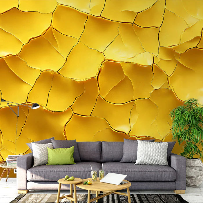 Yellow Cracked Mural Wallpaper in Living Room Yellow Crack Mural Wallpaper - pure wallpaper artwork