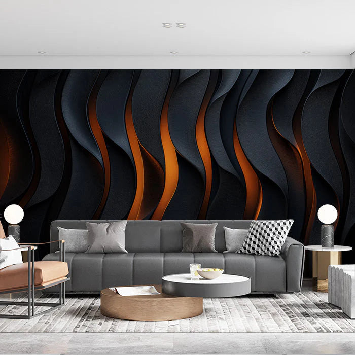 Black and Orange Wave Mural Wallpaper in Home office Black and Orange Wave Mural Wallpaper