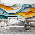 Colorful Wave Mural Wallpaper in Bedroom Various Colors (Green, Orange, etc.) of Wave Mural Wallpaper - pure wallpaper artwork