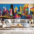 Empire State Building Pop Art Mural Electric Blue, Pink, and Gold Mural Wallpaper - pure wallpaper artwork
