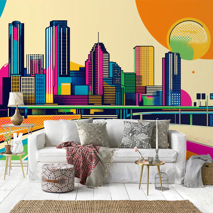 Iconic Empire State Building Mural Pop Art Sunset & NYC Hues Mural Wallpaper