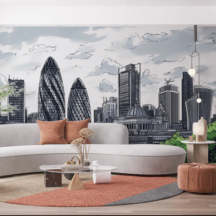 Black and White London Cityscape Mural Wallpaper for a commercial space Black and White London Cityscape Mural Wallpaper - pure wallpaper artwork