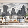 Black and White London Cityscape Mural Wallpaper for a living room Black and White London Cityscape Mural Wallpaper - pure wallpaper artwork