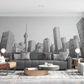 Black and White Toronto Cityscape Mural Wallpaper in Office Mural Wallpaper - pure wallpaper artwork