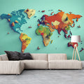 3D World Map Mural Wallpaper in Office Various Colors (Blue, Orange, etc.) of World Map Mural Wallpaper - pure wallpaper artwork