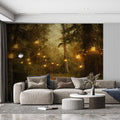 Forest with Lanterns Mural Wallpaper in Living Room Various Colors (Brown, Yellow, etc.) Mural Wallpaper - pure wallpaper artwork