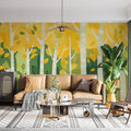 Abstract Yellow and Green Tree Mural Wallpaper in Living Room Yellow, Green Trees Mural Wallpaper - pure wallpaper artwork