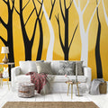 Black and Yellow Tree Mural Wallpaper in Living Room Black, Yellow Trees Mural Wallpaper - pure wallpaper artwork