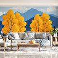 Blue and Yellow Tree Mural Wallpaper for a living room Blue, Yellow Trees Mural Wallpaper - pure wallpaper artwork