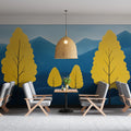 Blue and Yellow Tree Mural Wallpaper for a Restaurant Blue, Yellow Trees Mural Wallpaper - pure wallpaper artwork