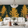 Green and Yellow Pine Tree Mural Wallpaper in Living Room Green, Yellow Pine Trees Mural Wallpaper - pure wallpaper artwork