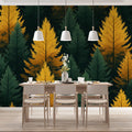 Green and Yellow Pine Tree Mural Wallpaper in a dining room Green, Yellow Pine Trees Mural Wallpaper - pure wallpaper artwork